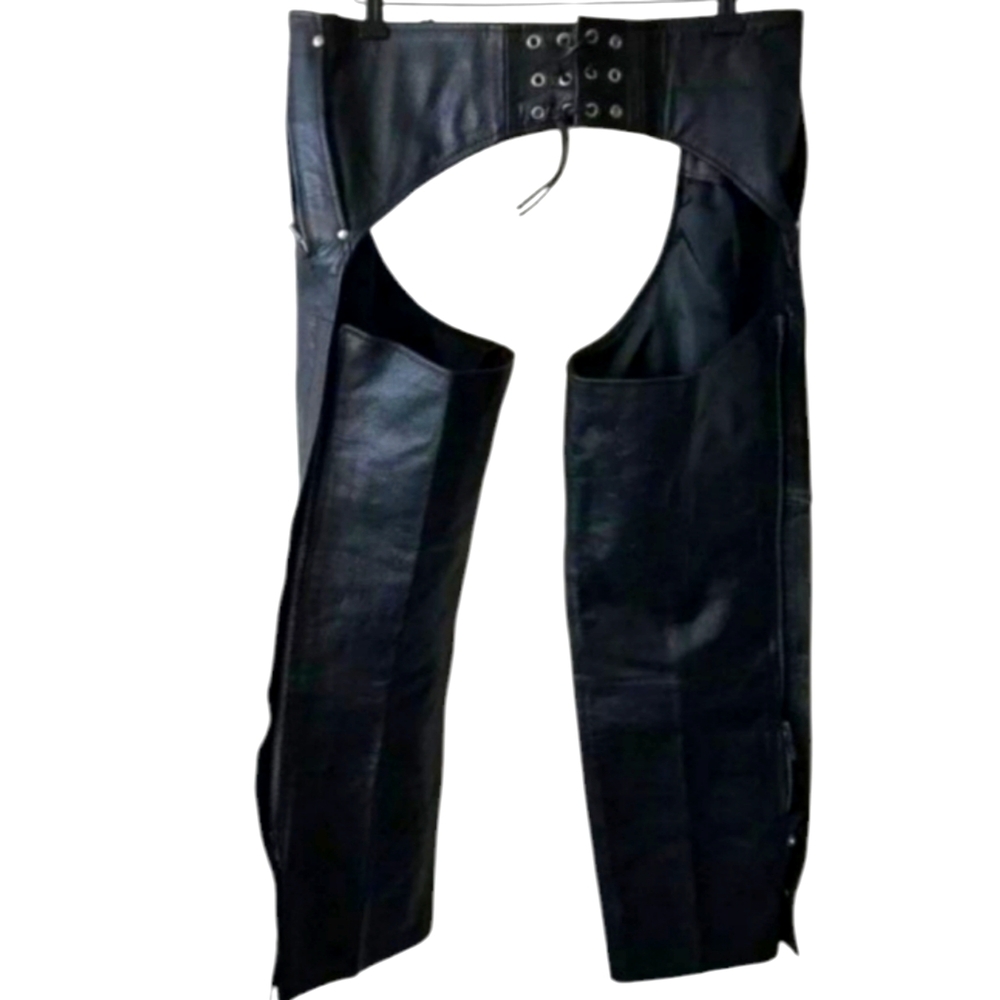 **Not Available*VINTAGE BIKERS CLUB Black Leather All Bicycle Chap Pants Wome…